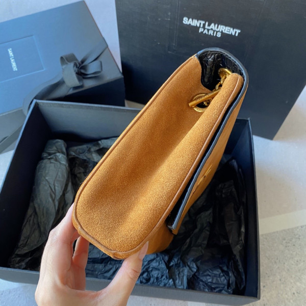 Y*L kate medium reversible in suede and crocodile-embossed leather