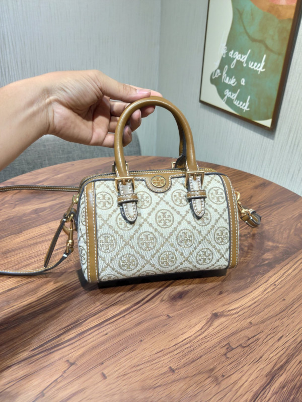 TORY BURCH T MONOGRAM Mini jacquard wine barrel bag
