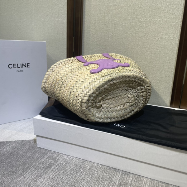 CELIN* TRIOMPHE CELIN* CLASSIC PANIER IN PALM LEAVES AND CALFSKIN